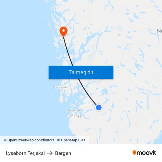 Lysebotn Ferjekai to Bergen map