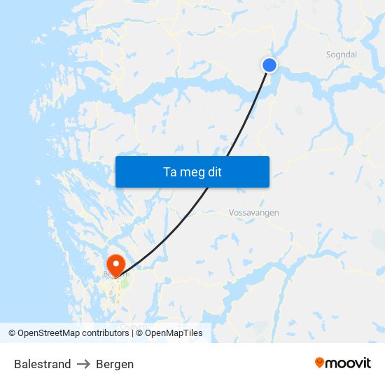 Balestrand to Bergen map