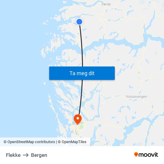 Flekke to Bergen map