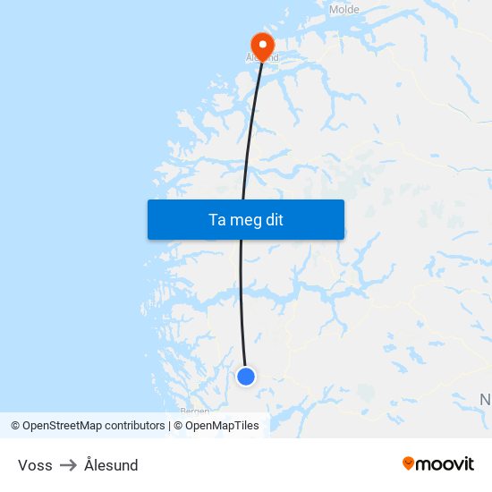 Voss to Ålesund map