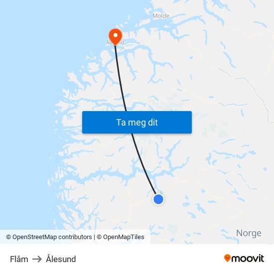 Flåm to Ålesund map