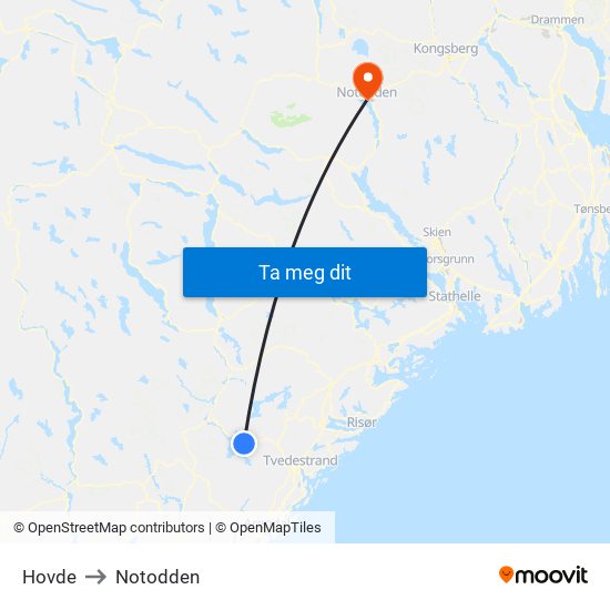 Hovde to Notodden map