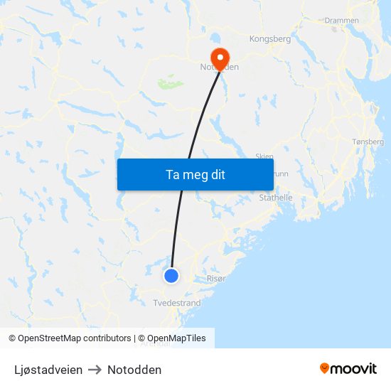 Ljøstadveien to Notodden map