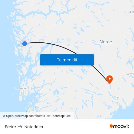 Sætre to Notodden map
