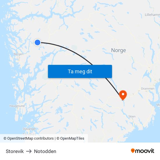 Storevik to Notodden map