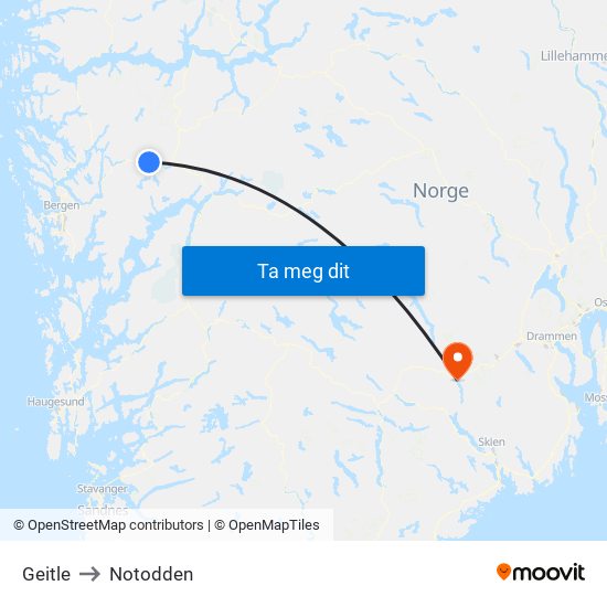Geitle to Notodden map