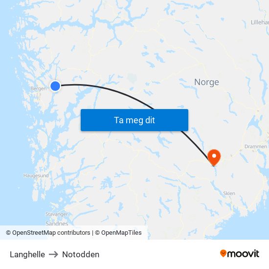 Langhelle to Notodden map