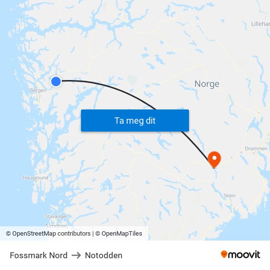 Fossmark Nord to Notodden map