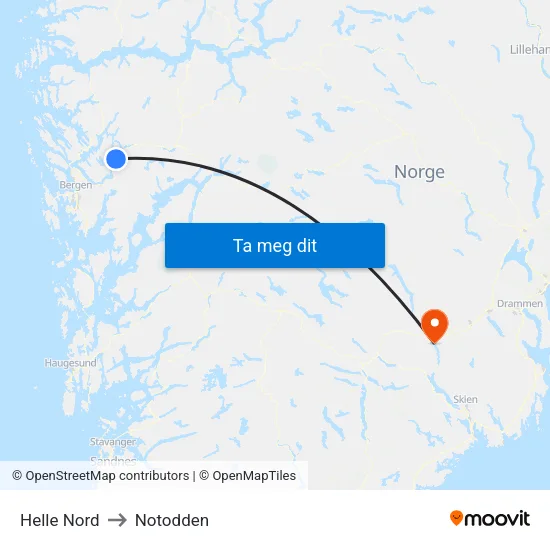 Helle Nord to Notodden map