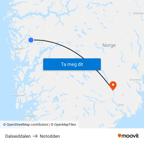 Dalseiddalen to Notodden map