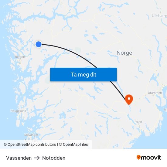 Vassenden to Notodden map