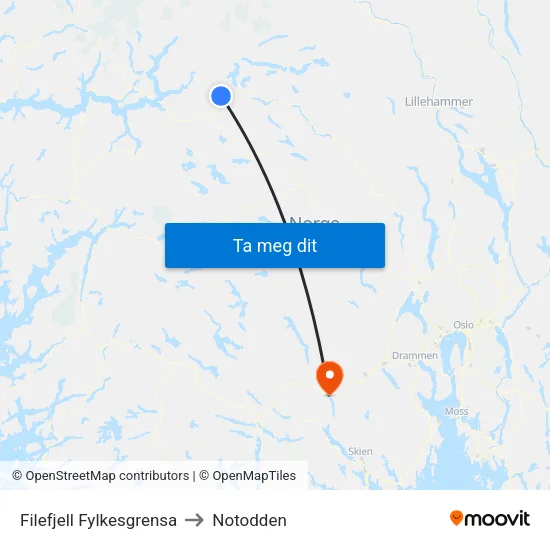Filefjell Fylkesgrensa to Notodden map