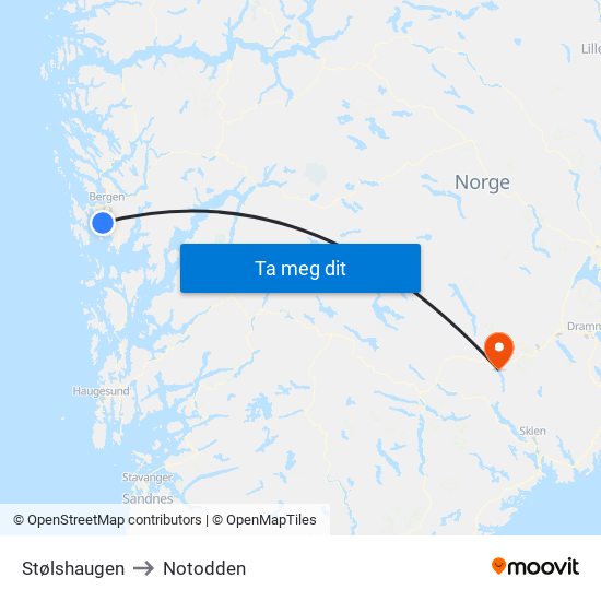 Stølshaugen to Notodden map
