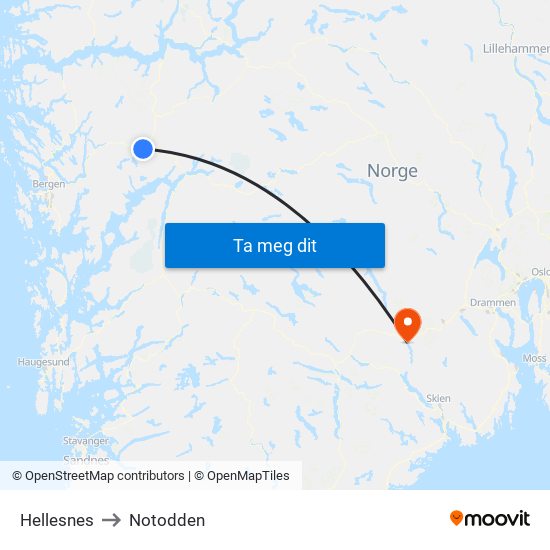 Hellesnes to Notodden map