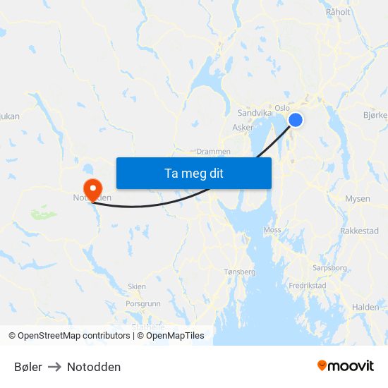 Bøler to Notodden map