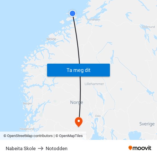 Nabeita Skole to Notodden map