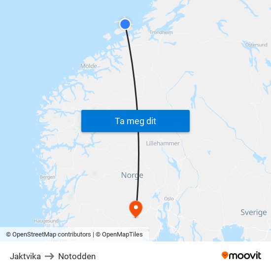 Jaktvika to Notodden map