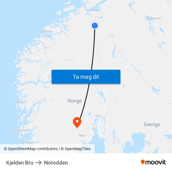 Kjelden Bru to Notodden map