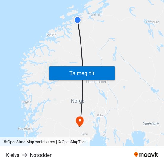 Kleiva to Notodden map