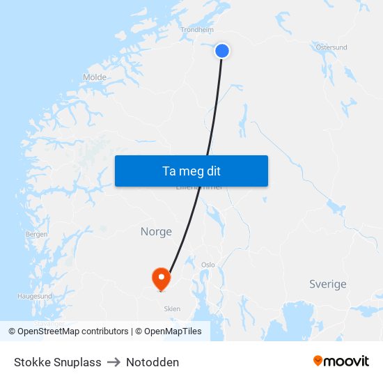 Stokke Snuplass to Notodden map