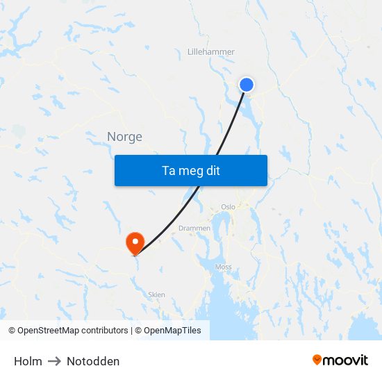 Holm to Notodden map