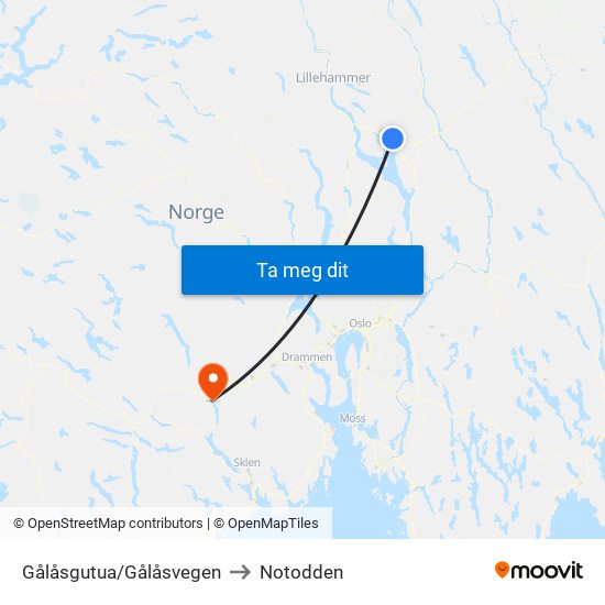 Gålåsgutua/Gålåsvegen to Notodden map