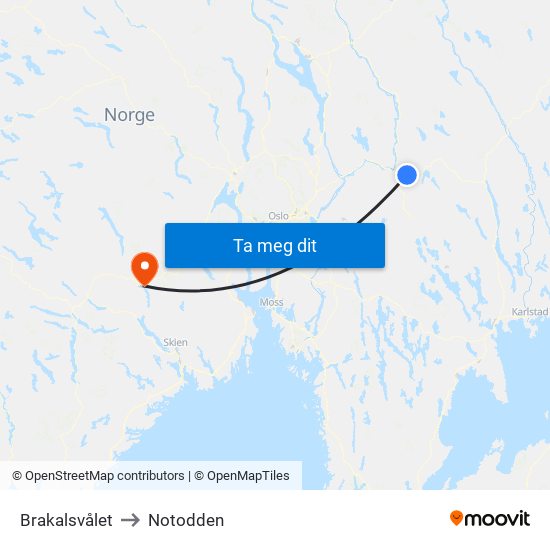 Brakalsvålet to Notodden map