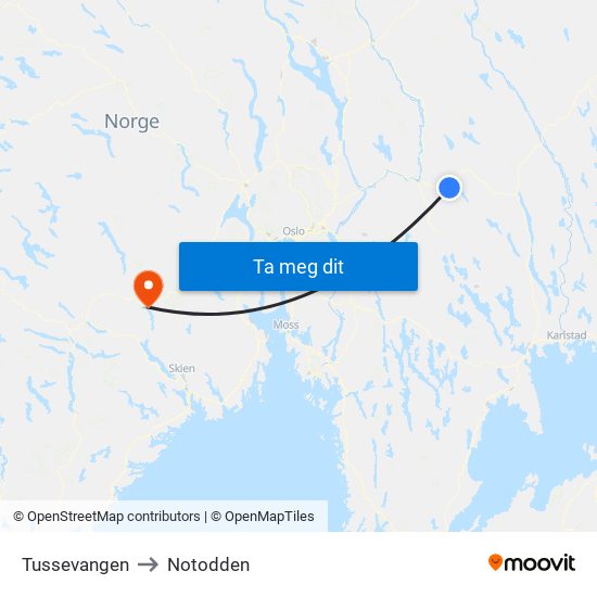 Tussevangen to Notodden map