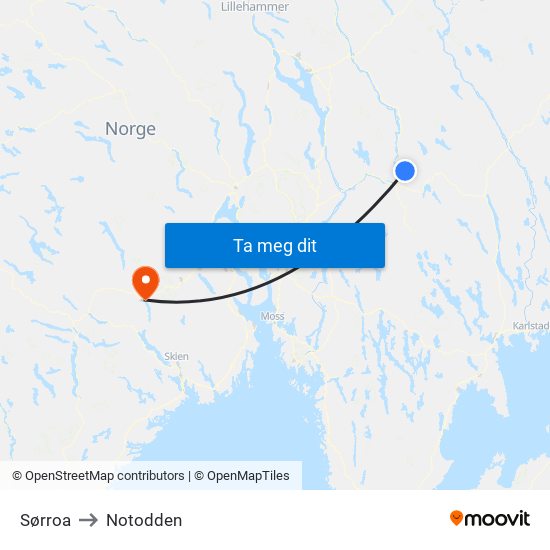 Sørroa to Notodden map