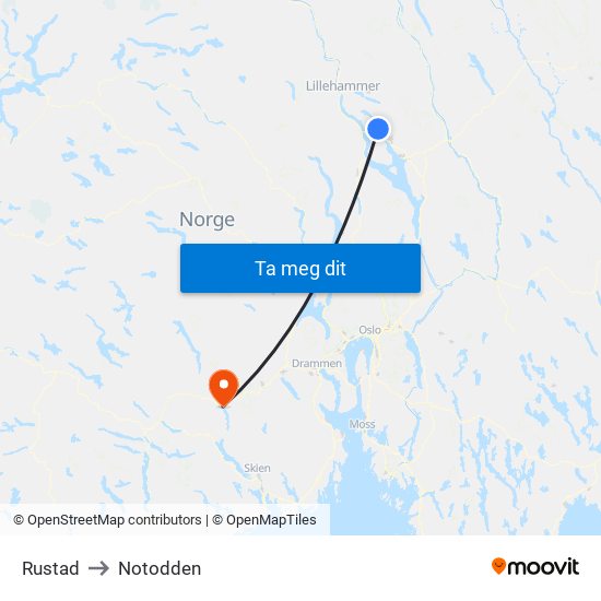 Rustad to Notodden map