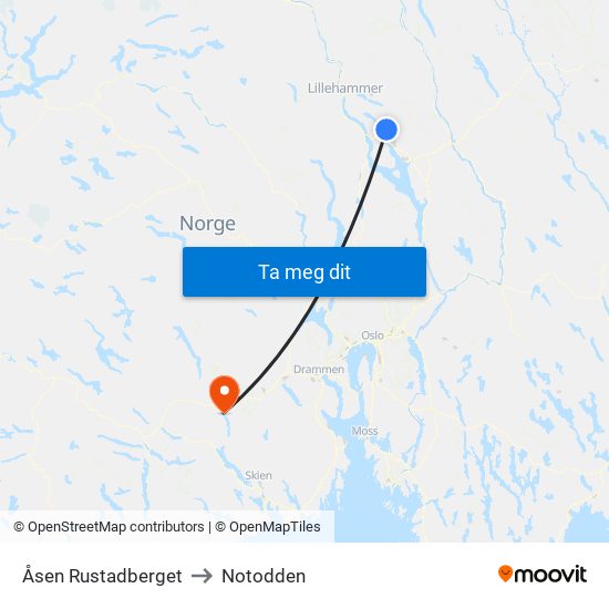 Åsen Rustadberget to Notodden map