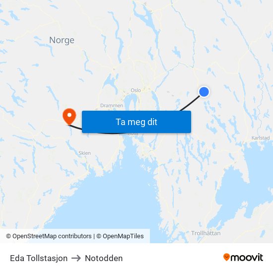 Eda Tollstasjon to Notodden map