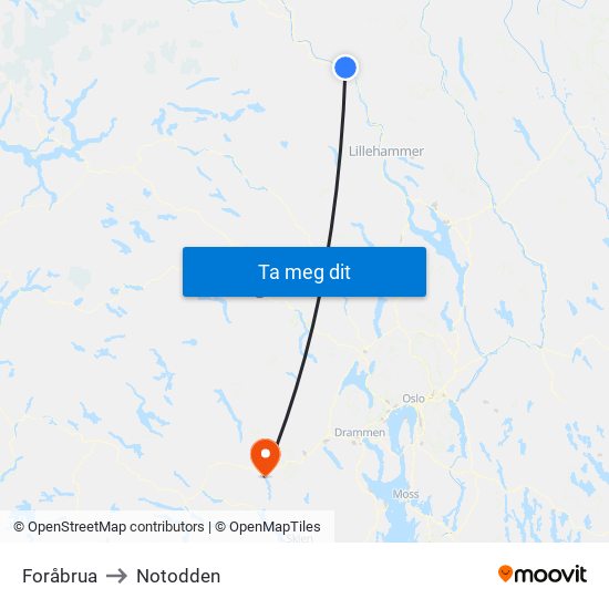 Foråbrua to Notodden map