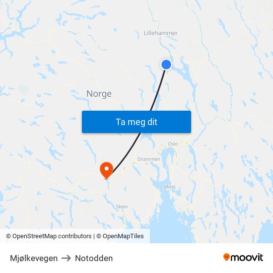 Mjølkevegen to Notodden map