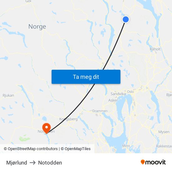 Mjørlund to Notodden map