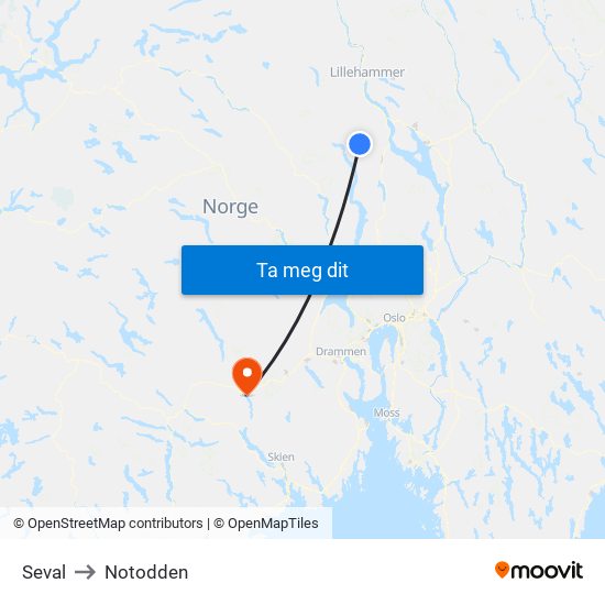 Seval to Notodden map