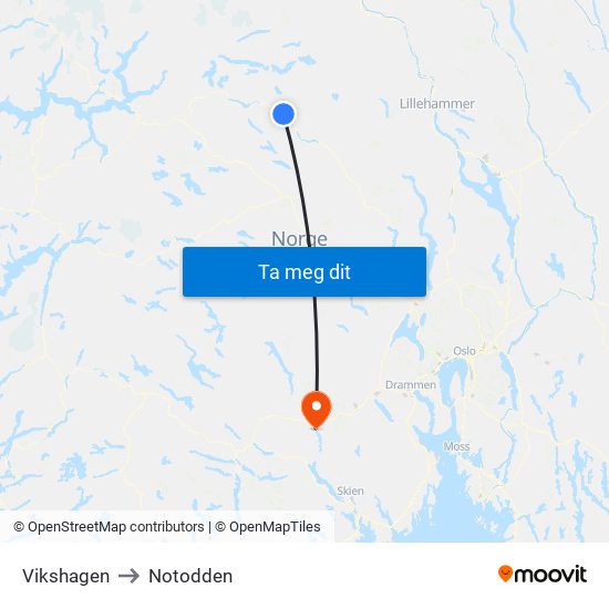 Vikshagen to Notodden map