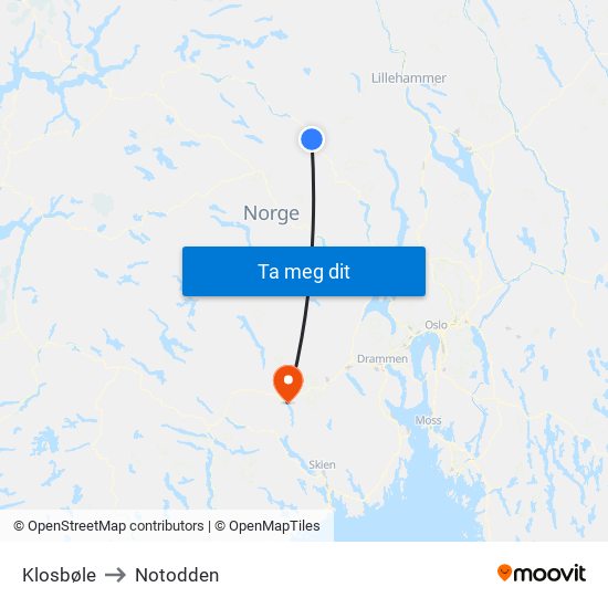 Klosbøle to Notodden map