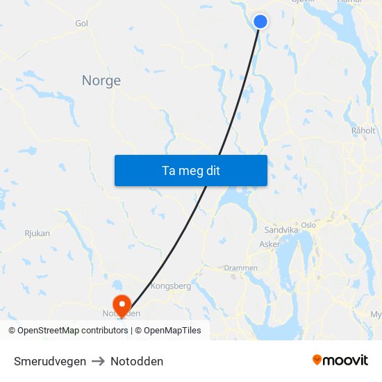 Smerudvegen to Notodden map