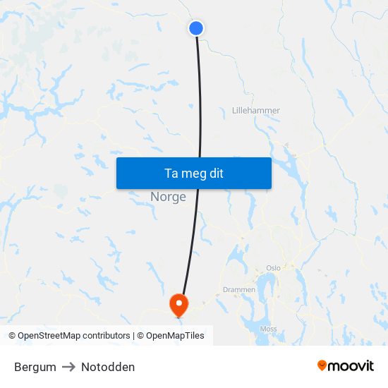 Bergum to Notodden map