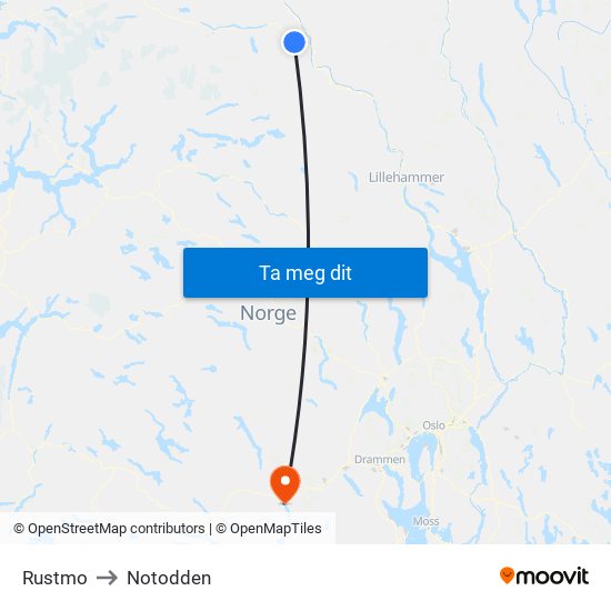 Rustmo to Notodden map