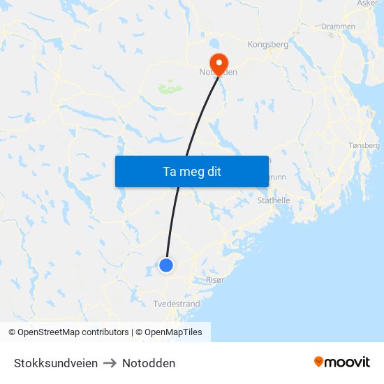 Stokksundveien to Notodden map