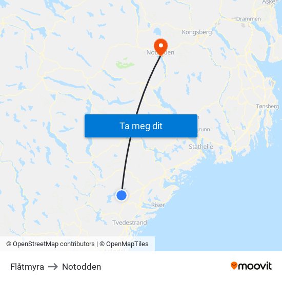 Flåtmyra to Notodden map