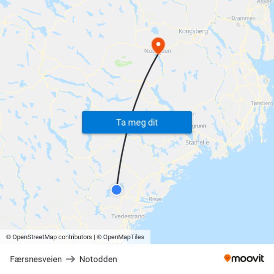 Færsnesveien to Notodden map