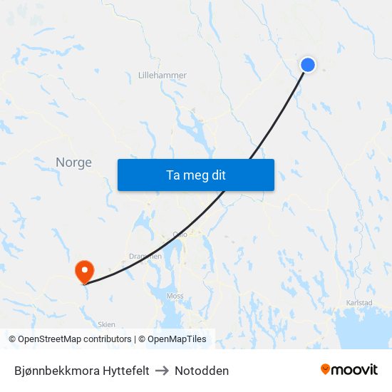 Bjønnbekkmora Hyttefelt to Notodden map