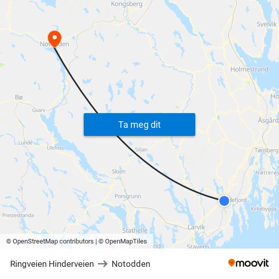 Ringveien Hinderveien to Notodden map