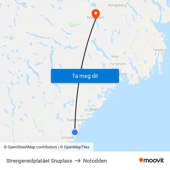 Strengereidplatået Snuplass to Notodden map