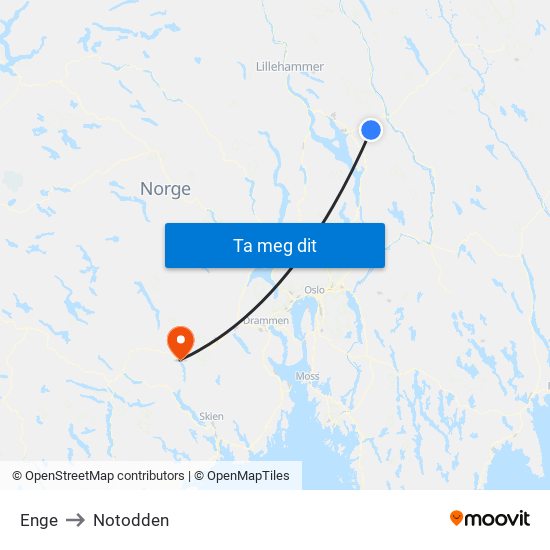 Enge to Notodden map