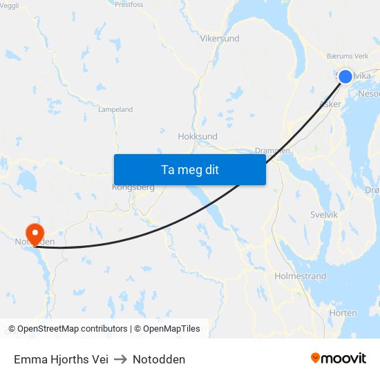 Emma Hjorths Vei to Notodden map