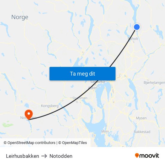 Leirhusbakken to Notodden map